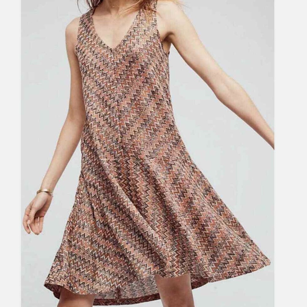 MAEVE Anthropologie Westwater Knit Drop Waisted V Neck Dress Mauve Earth Sz S